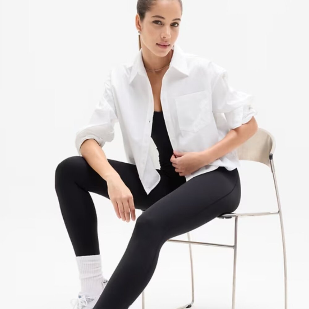 NWOT Athleta Midday Cropped Poplin Shirt - Bright White, XS, UPF 40+